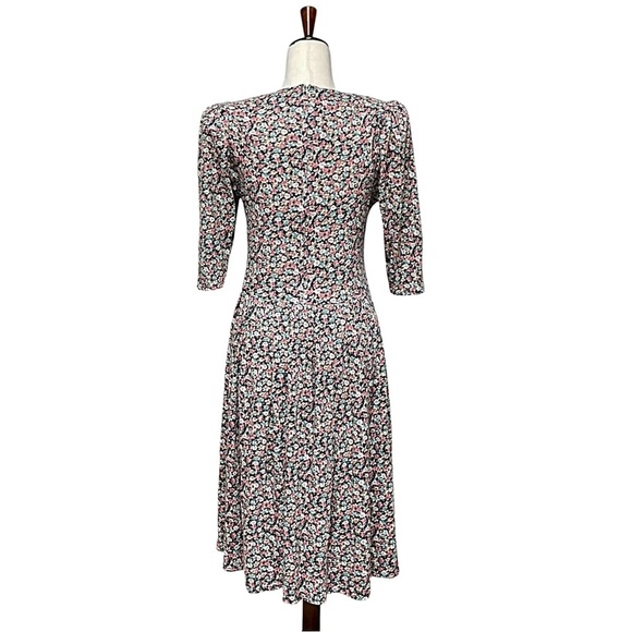 Paquette Petite Vintage 80s Puff Sleeve Ditsy Floral Midi Dress Size 10P - Picture 8 of 13